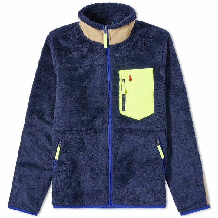 Photo: Polo Ralph Lauren Men's Neon Panel Sherpa Zip Through in Newport Navy Multi