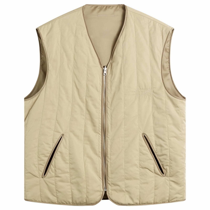 Photo: MM6 Maison Margiela Men's Light Padded Collarless Gilet in Sand/Sand