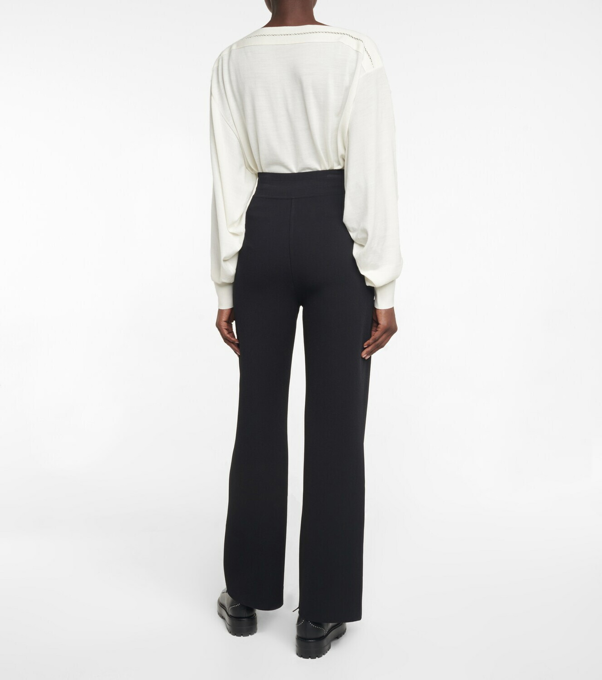 Black Belted-waist wool-blend wide-leg trousers, ALAÏA