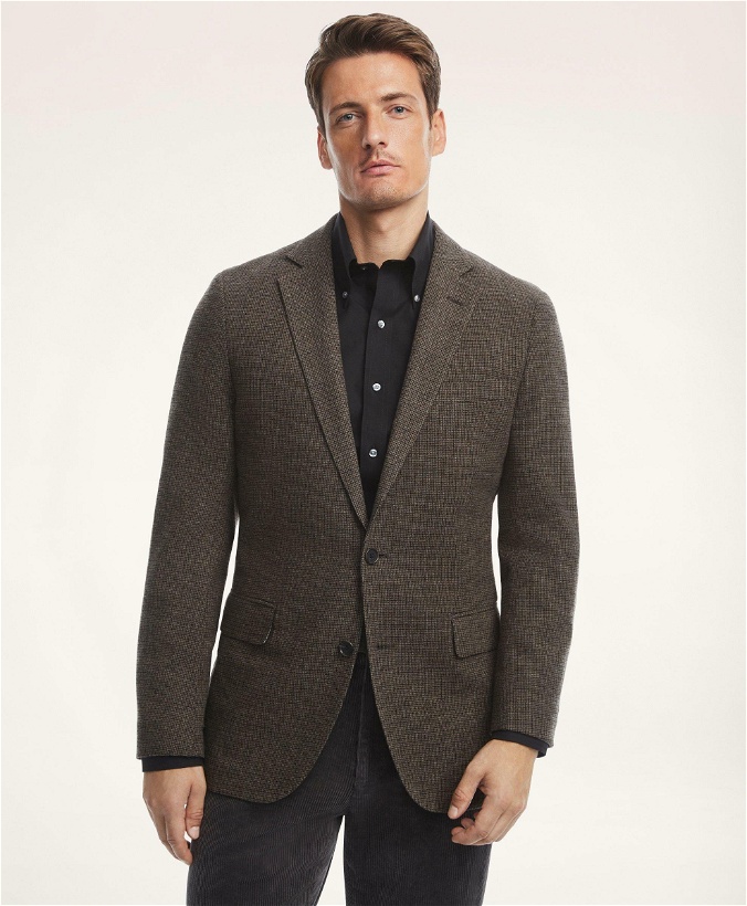 Photo: Brooks Brothers Men's Regent Fit Merino Wool Flannel Mini-Houndstooth Suit Jacket | Brown