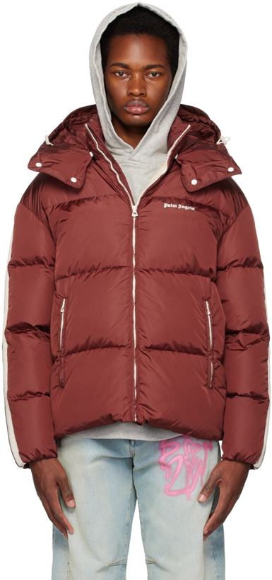 Photo: Palm Angels Burgundy Embroidered Down Jacket