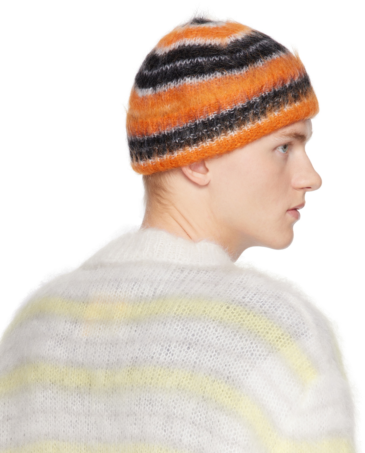 Marni Black & Orange Striped Mohair Beanie Marni