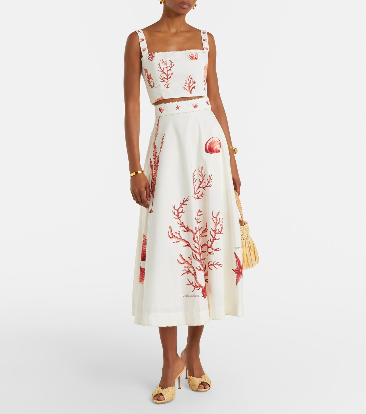 Agua by Agua Bendita Tangelo printed cotton midi skirt