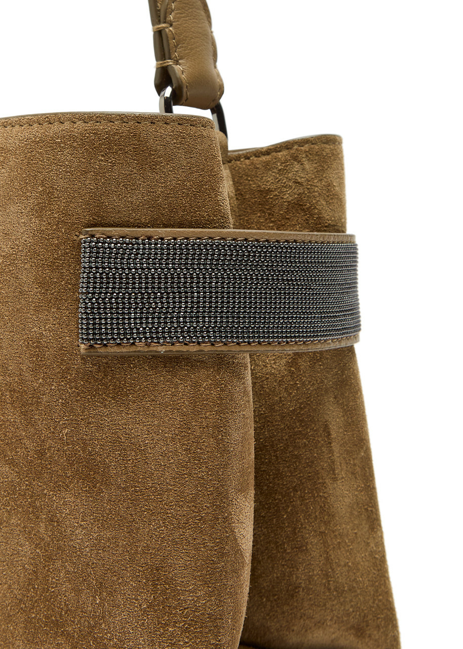 Brunello Cucinelli Mini Bead-embellished Suede top Handle bag - Dark Brown - One Size