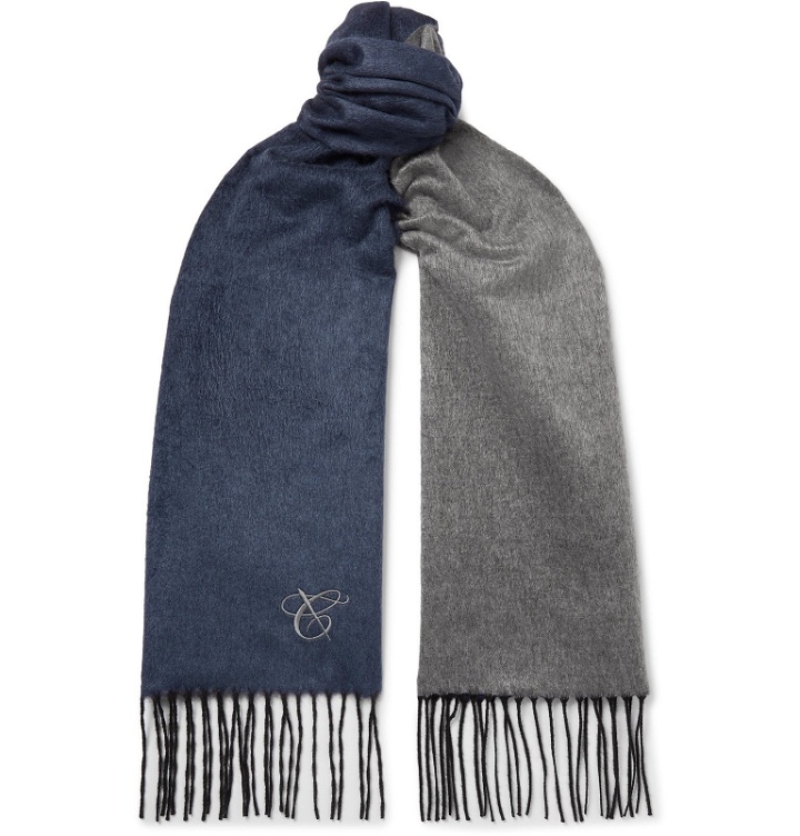 Photo: Canali - Reversible Fringed Silk and Cashmere-Blend Scarf - Blue