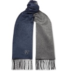 Canali - Reversible Fringed Silk and Cashmere-Blend Scarf - Blue