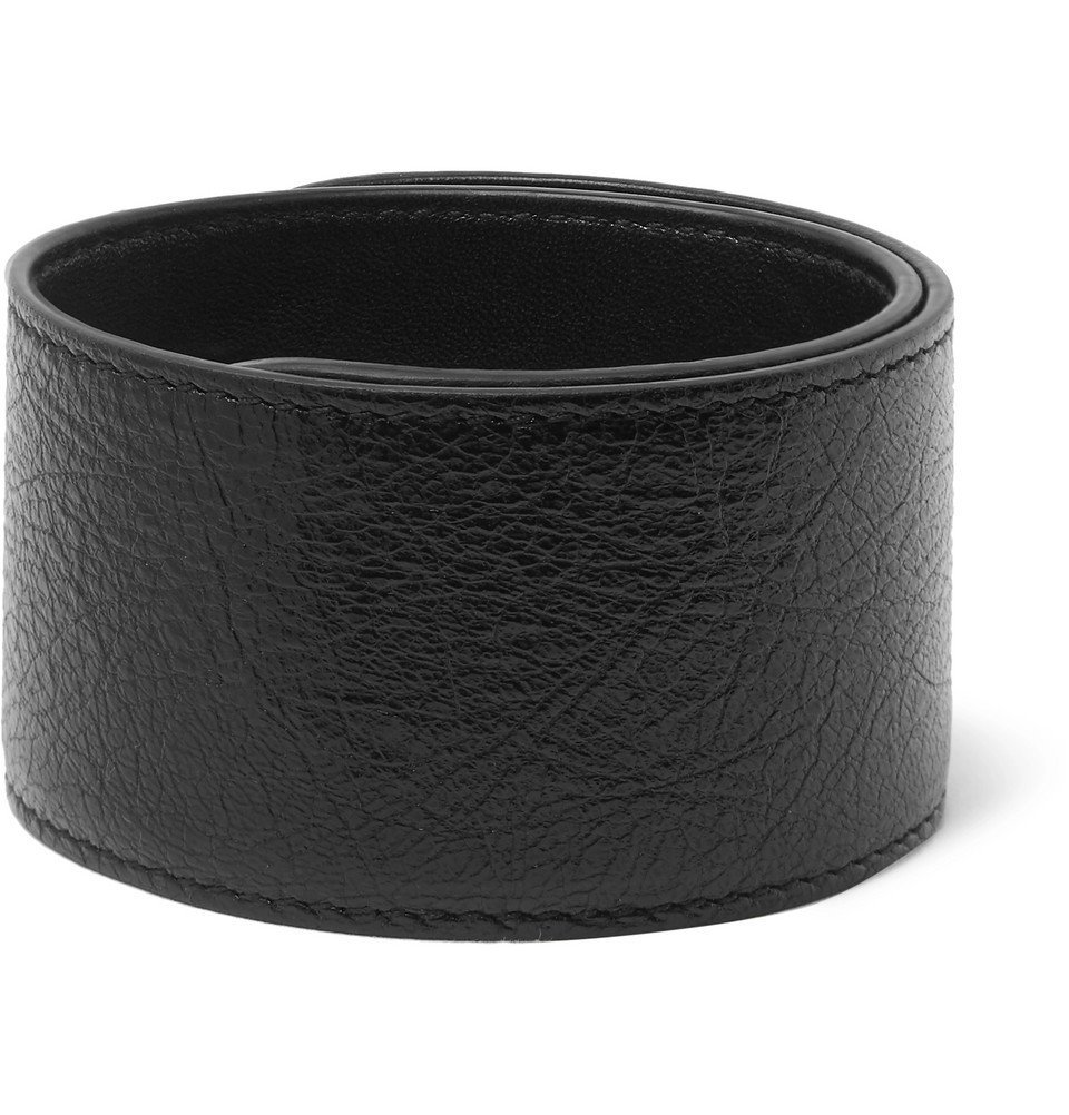 Balenciaga - Logo-Print Textured-Leather Snap Bracelet - Men