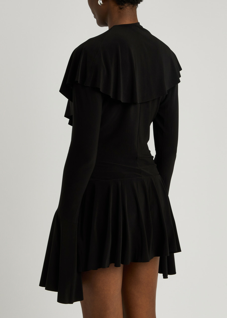 Norma Kamali Ruffled Jersey Mini Dress Black