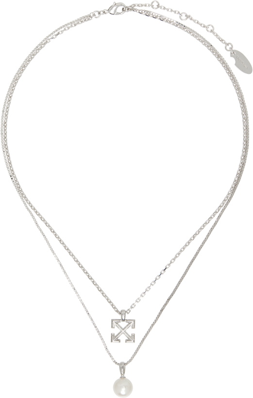 Photo: Off-White Arrow Faux-Pearl Double Necklace