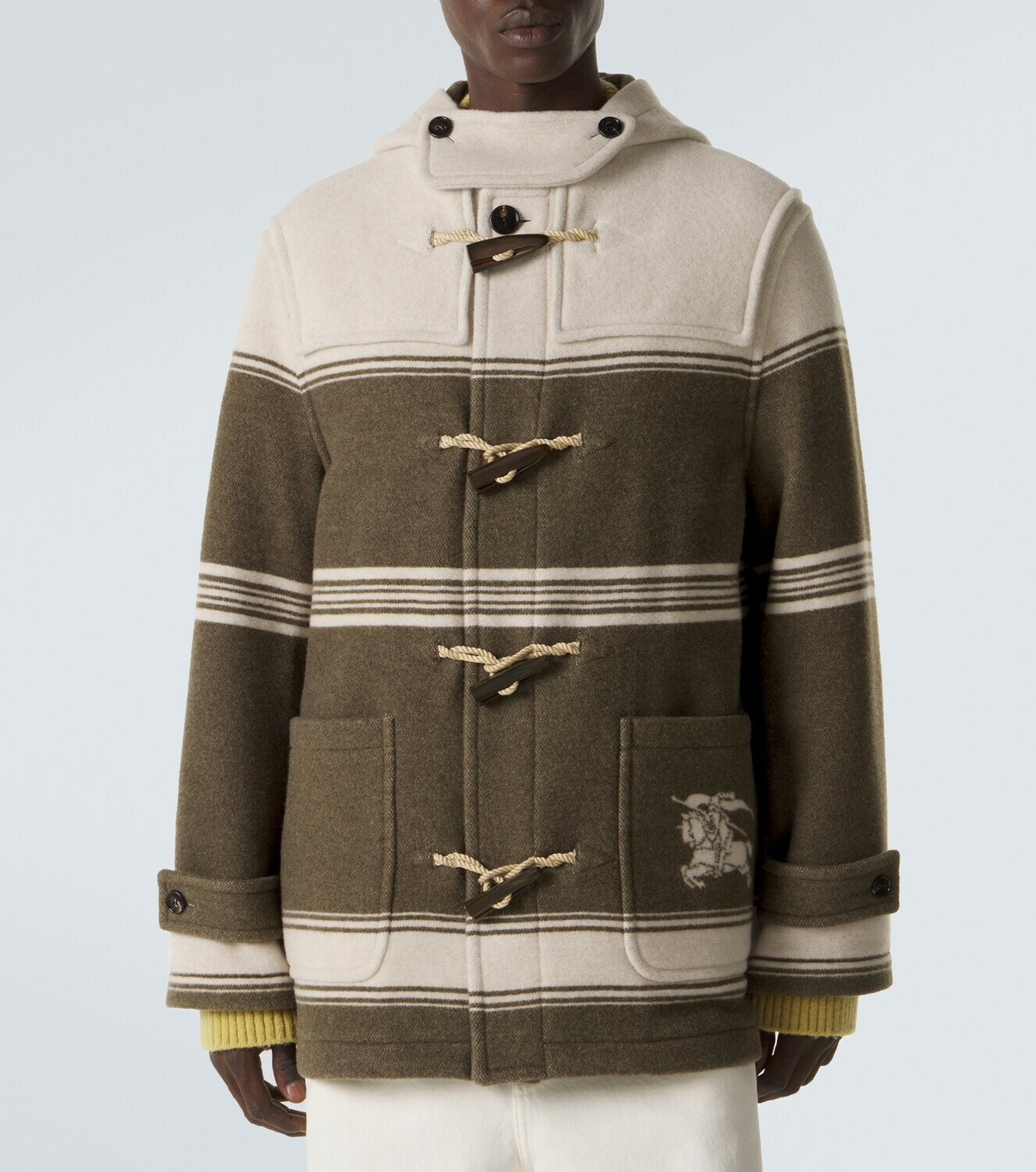 Burberry Striped wool and cotton-blend duffel coat