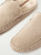 Manolo Blahnik - Crawford Shearling-Lined Suede Slippers - Neutrals