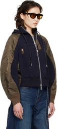 sacai Navy & Khaki Sponge Sweat Hoodie
