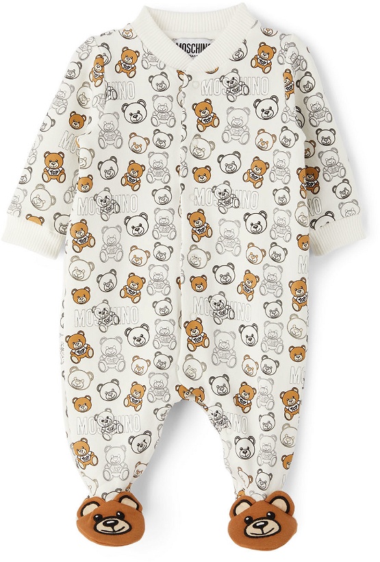 Photo: Moschino Baby White Allover Teddy Bear Footie Jumpsuit
