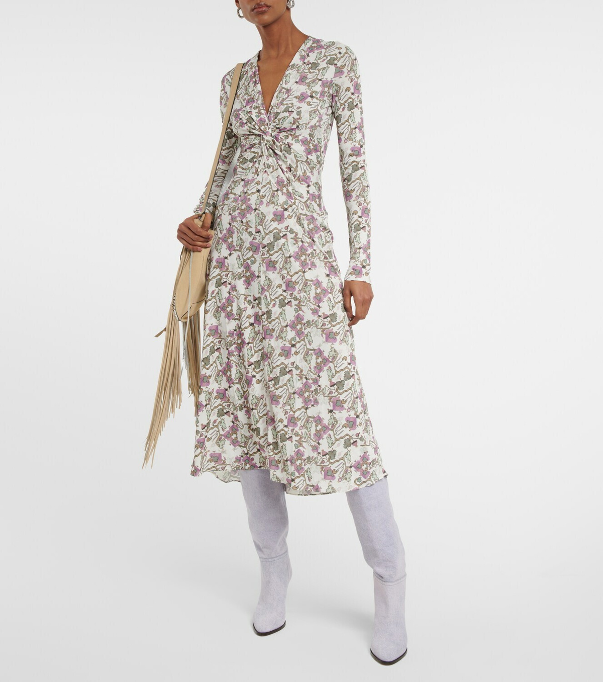 knee length dresses for ladies Isabel Marant Metallic Printed Silk Midi Dress  Runway Catalog