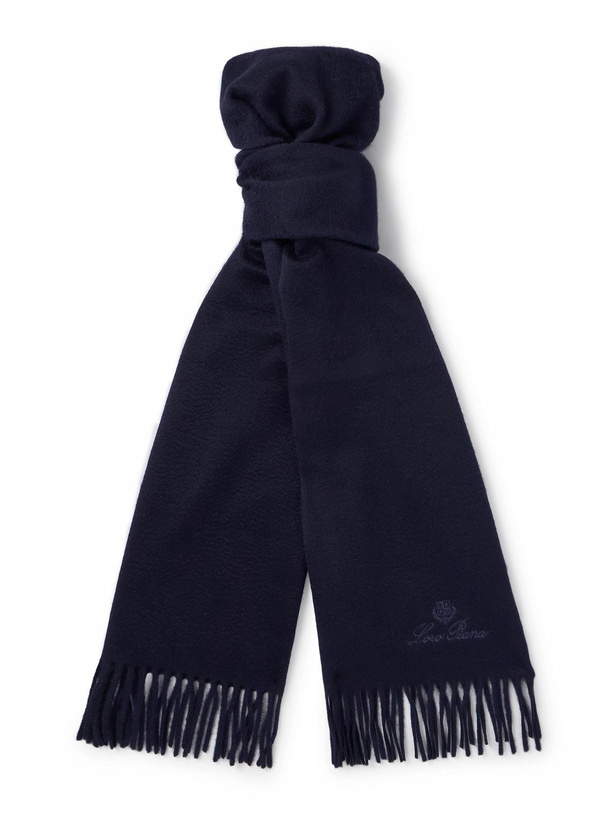 Photo: Loro Piana - Logo-Embroidered Fringed Cashmere Scarf