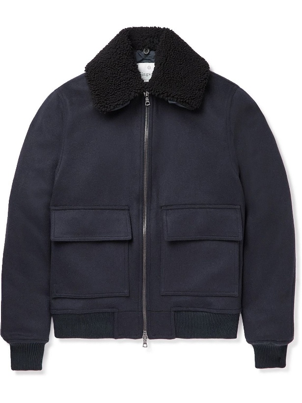 Photo: Kingsman - Faux Shearling-Trimmed Lambswool and Cashmere-Blend Bomber Jacket - Blue