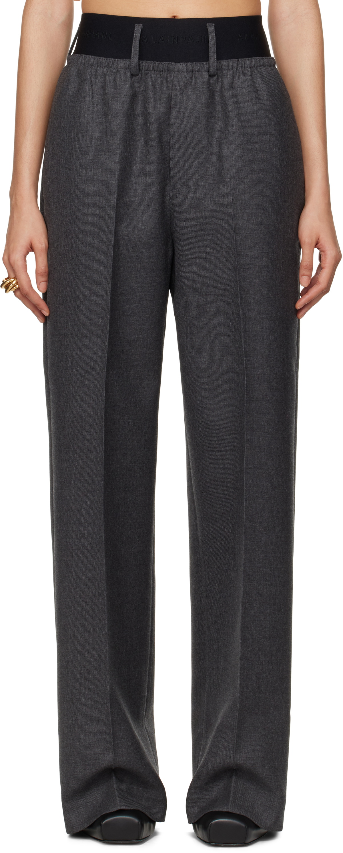 ALAINPAUL Gray Elastic Waist Trousers