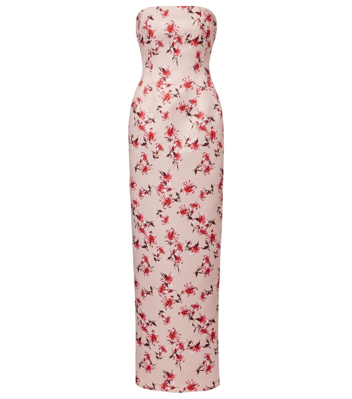 strapless open back dress Osbourne Dress | Yellow Floral Print Floor Length Dress main image 1