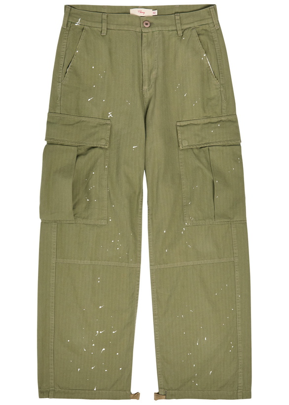 Photo: Cherry Los Angeles Paint-effect Wide-leg Cargo Trousers Green