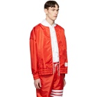 Thom Browne Red Ripstop Oversized 4-Bar Sailboat Bomber Jacket