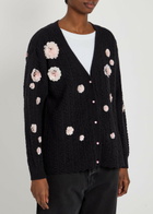 Bernadette Cammi Floral-embellished Wool-blend Cardigan Black