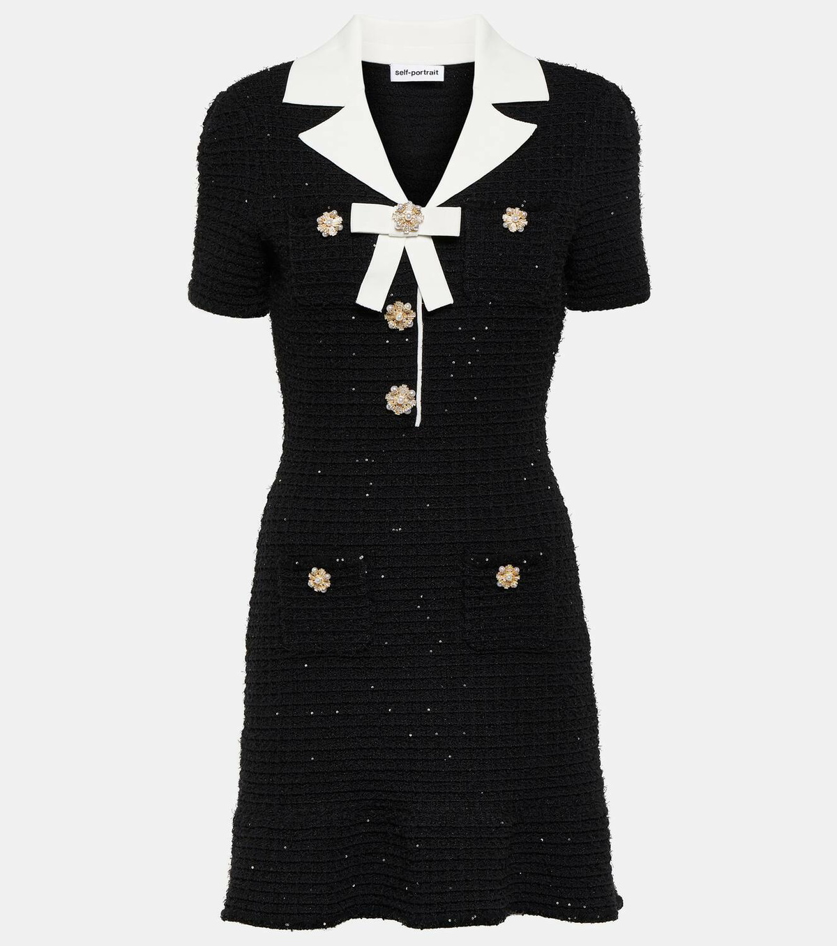 Self-Portrait Bow-detail embellished knit minidress Self Self-Portrait Bow-detail embellished knit minidress Self