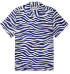 Wacko Maria - Fragment Camp-Collar Zebra-Print Lyocell Shirt - Blue