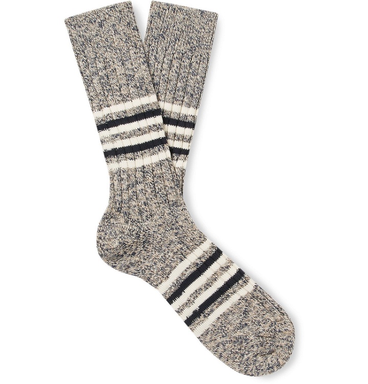 Photo: Pantherella - Phoenix Striped Mélange Recycled Cotton-Blend Socks - Gray