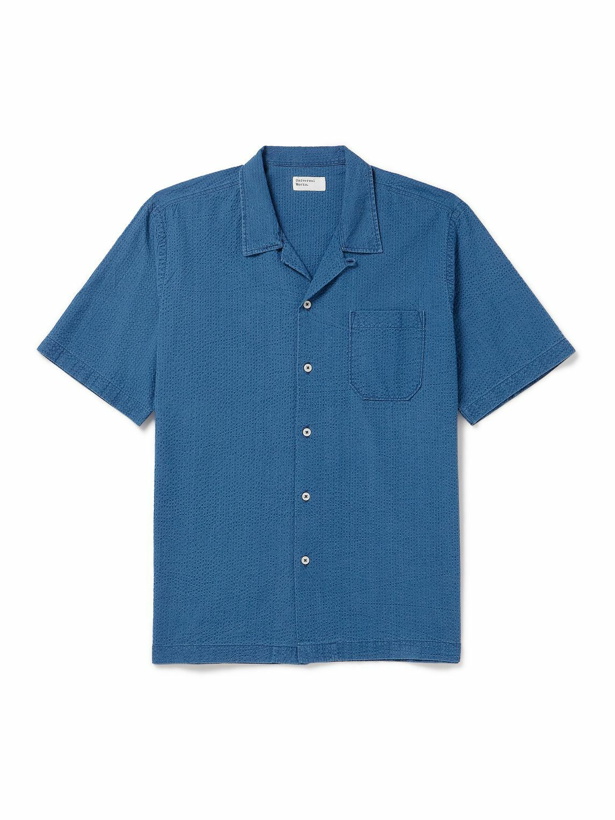 Photo: Universal Works - Road Convertible-Collar Cotton-Seersucker Shirt - Blue