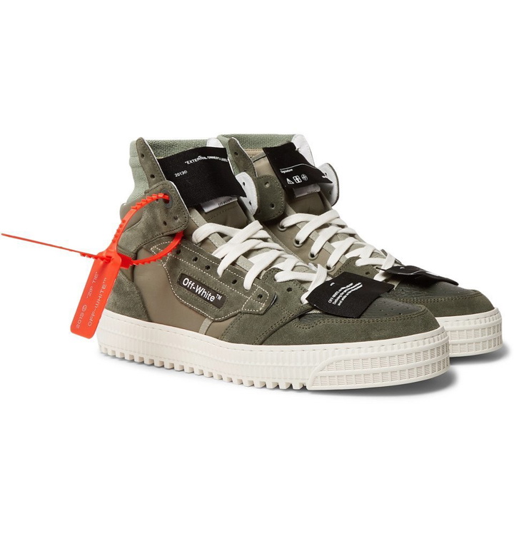 Photo: Off-White - Off-Court Leather and Suede High-Top Sneakers - Army green