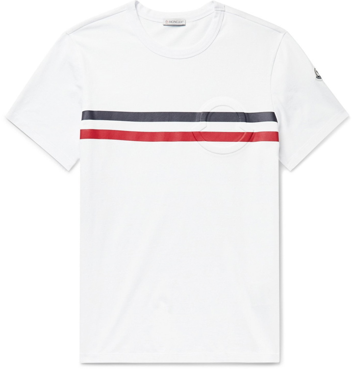 Photo: MONCLER - Logo-Embossed Striped Cotton-Jersey T-Shirt - White