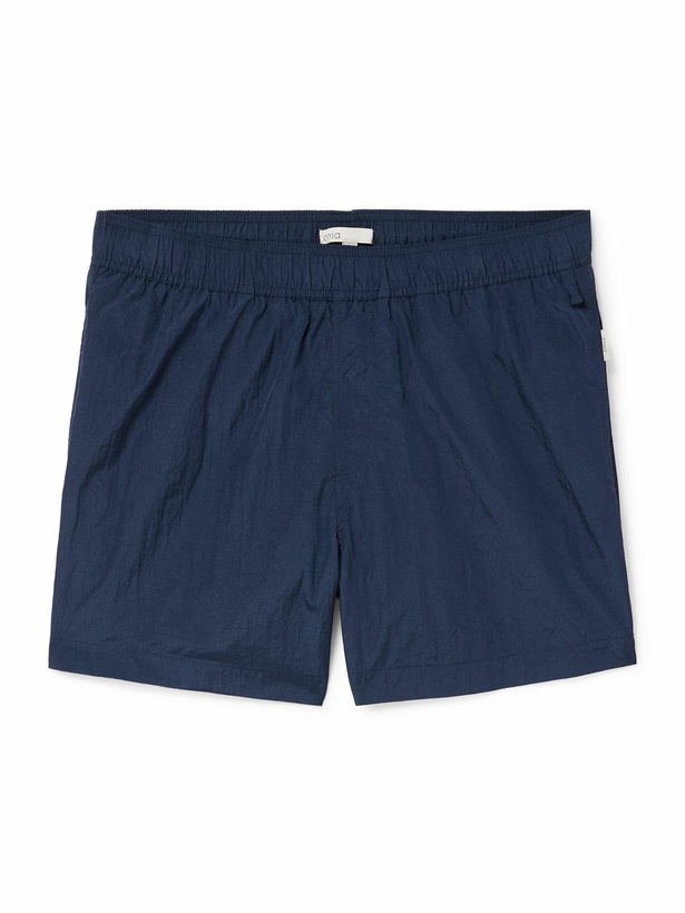 Photo: Onia - Straight-Leg Mid-Length Crinkled Swim Shorts - Blue