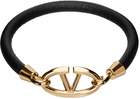 Valentino Garavani Black & Gold Leather Bracelet