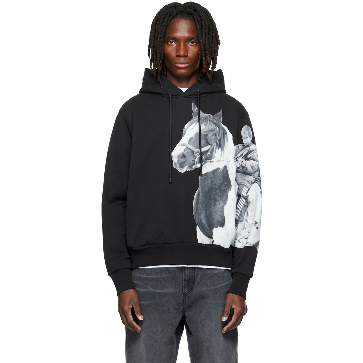 Simone Rocha Black Boxy Pony Kid Print Hoodie
