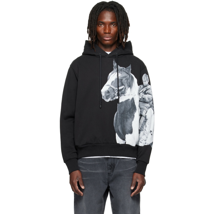 Photo: Simone Rocha Black Boxy Pony Kid Print Hoodie