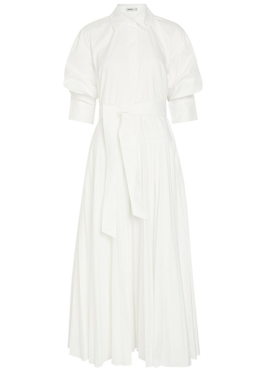 Simkhai Arlo Belted Cotton-blend Poplin Maxi Dress White