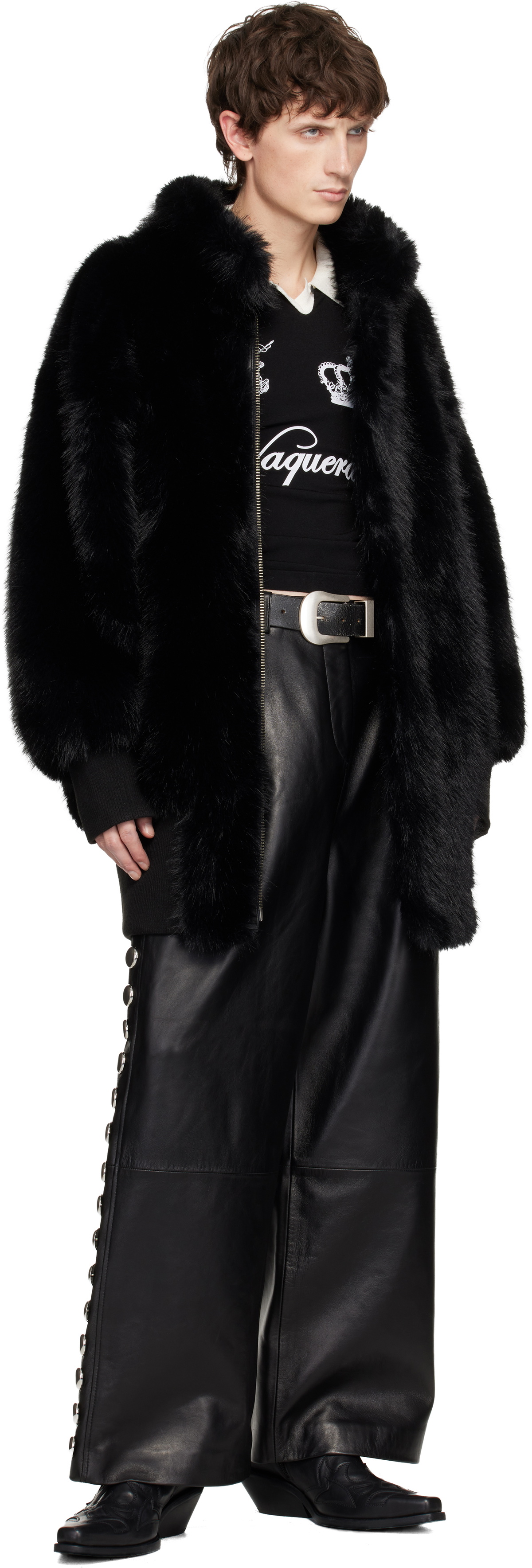 VAQUERA Black Faux-Fur Bomber Coat