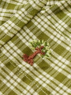 Story mfg. - Salt Wide-Leg Checked Organic Cotton-Canvas Drawstring Shorts - Green