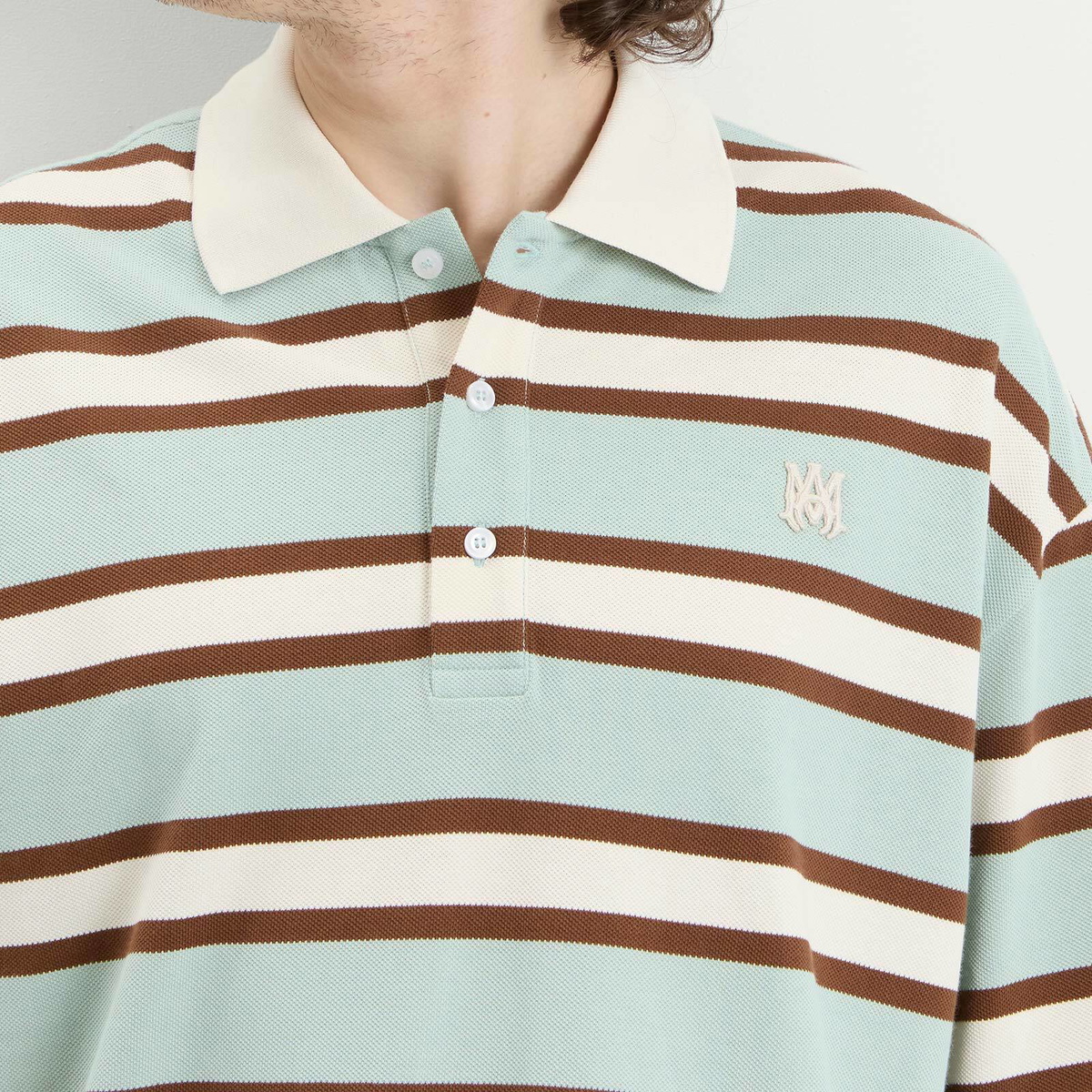 Amiri Men's MA Stripe Skate Polo in Powder Teal