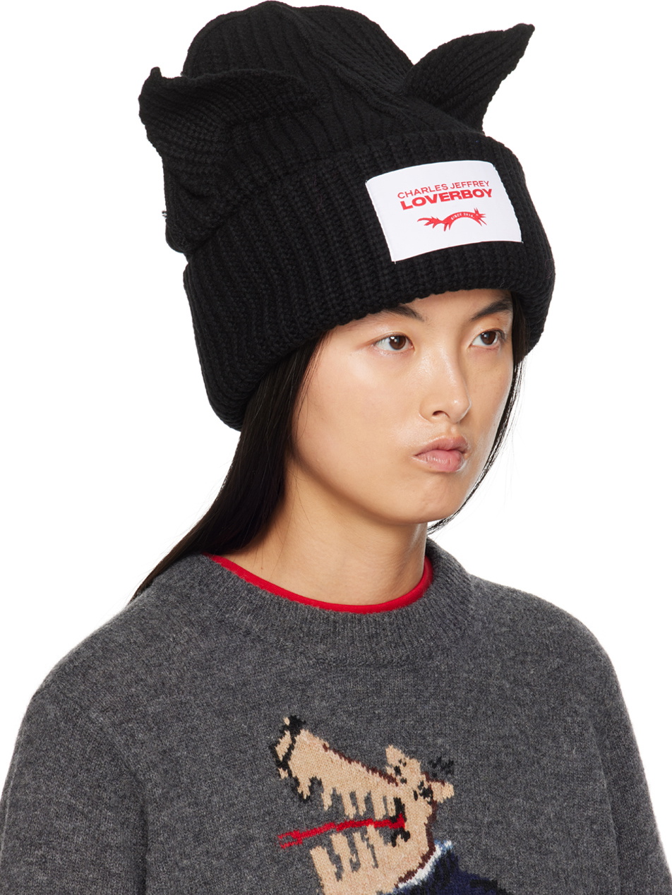 Charles Jeffrey LOVERBOY Black Supersized Chunky Ears Beanie Charles  Jeffrey Loverboy