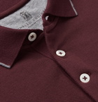 Brunello Cucinelli - Slim-Fit Contrast-Tipped Cotton-Piqué Polo Shirt - Burgundy