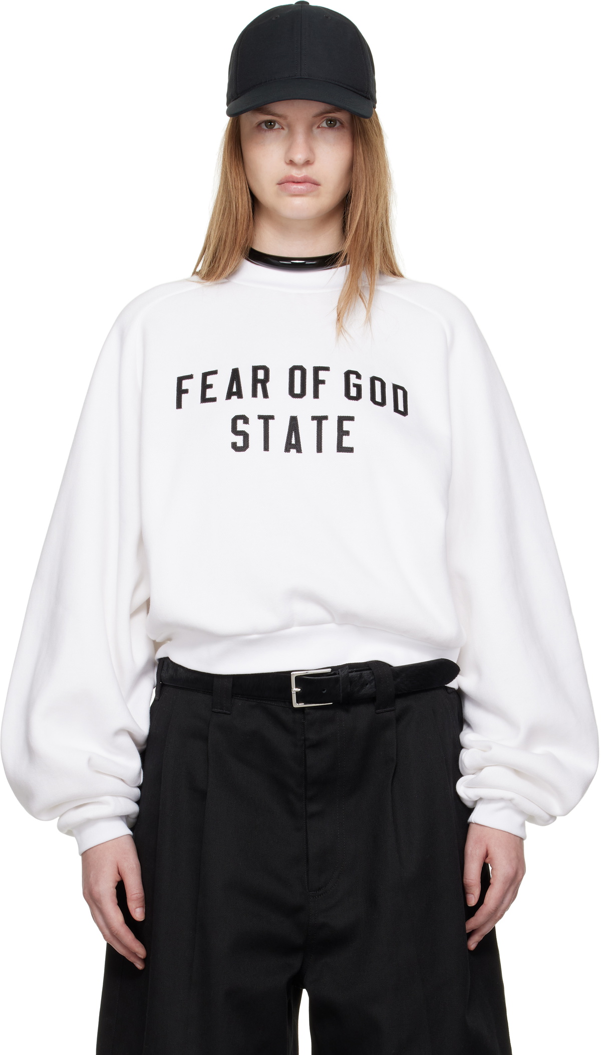 Fear of God ESSENTIALS White Fleece Raglan Crewneck Sweatshirt
