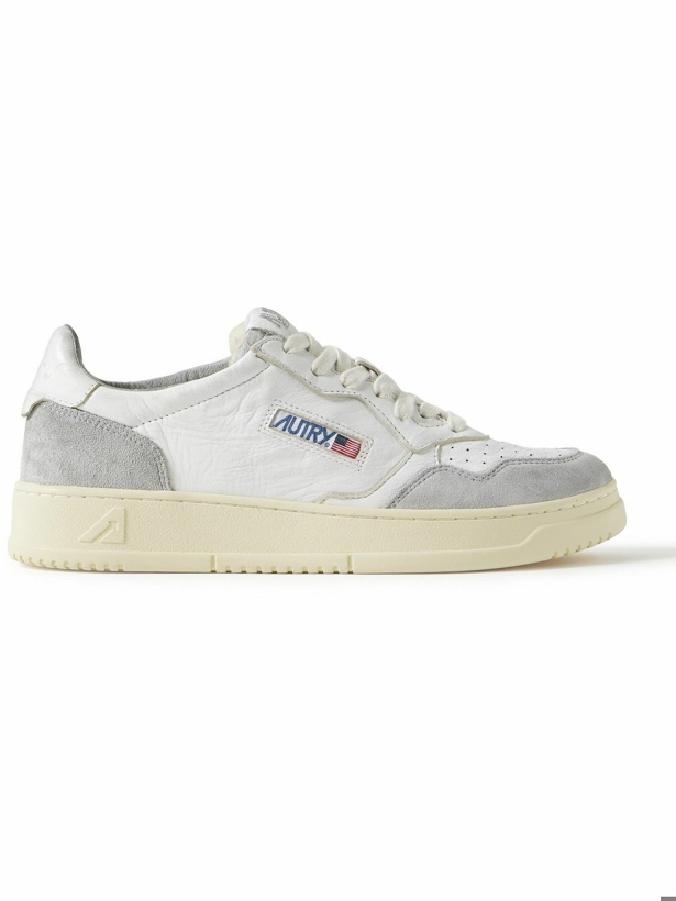Photo: Autry - Medalist Distressed Suede-Trimmed Leather Sneakers - Gray