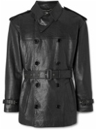 SAINT LAURENT - Double-Breasted Leather Trench Coat - Black