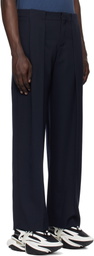 Balmain Navy Pleated Grain De Poudre Trousers