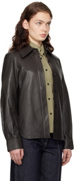 CO Brown Structured Button Down Leather Shirt