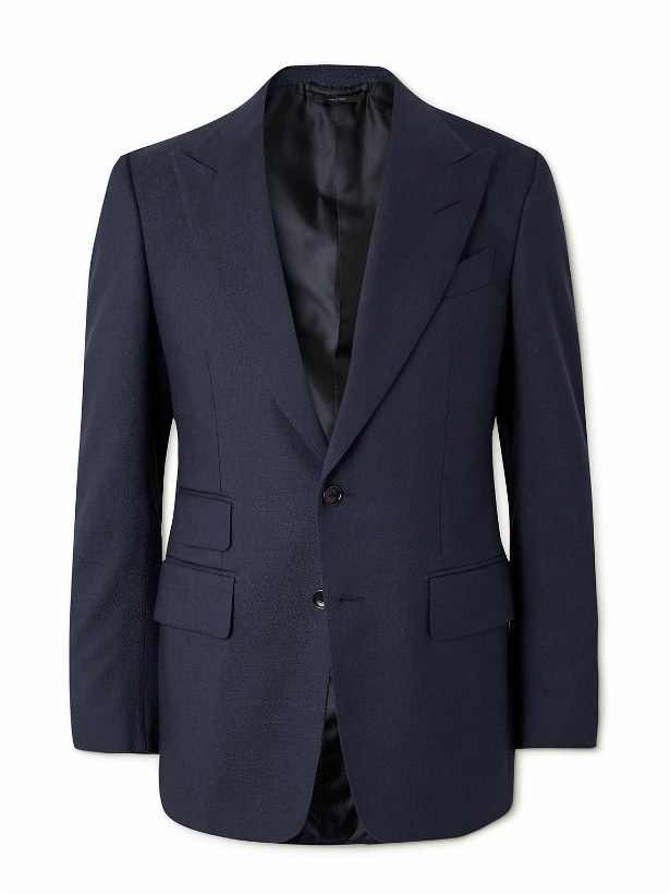 Photo: TOM FORD - Shelton Slim-Fit Silk, Wool and Mohair-Blend Hopsack Suit Jacket - Blue