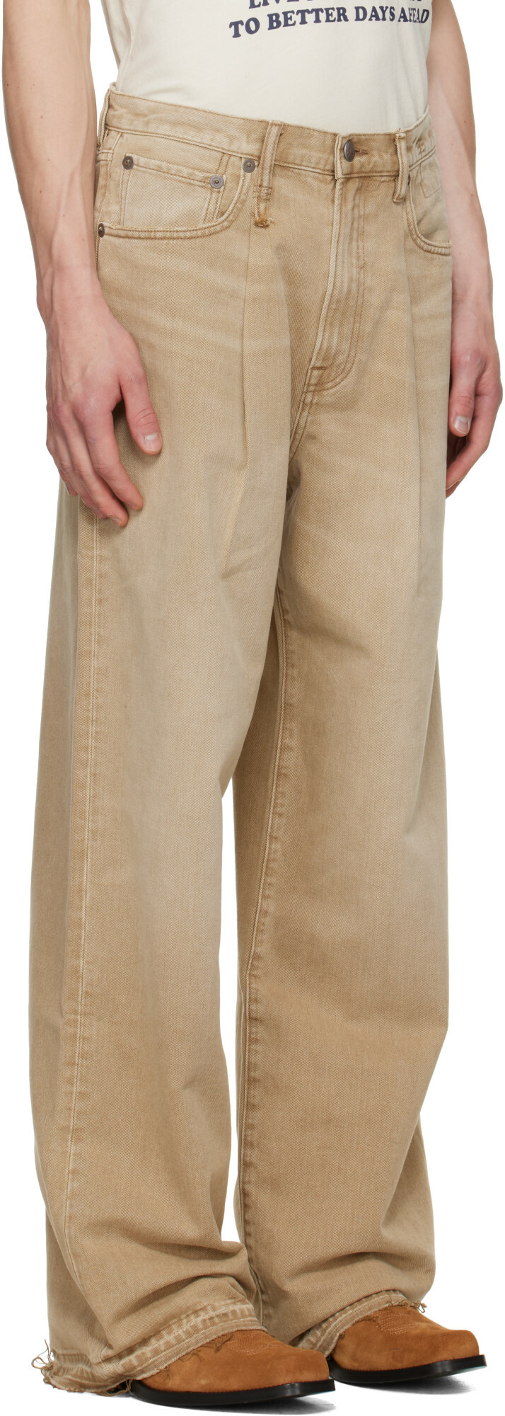 R13 Beige Damon Pleated Jeans