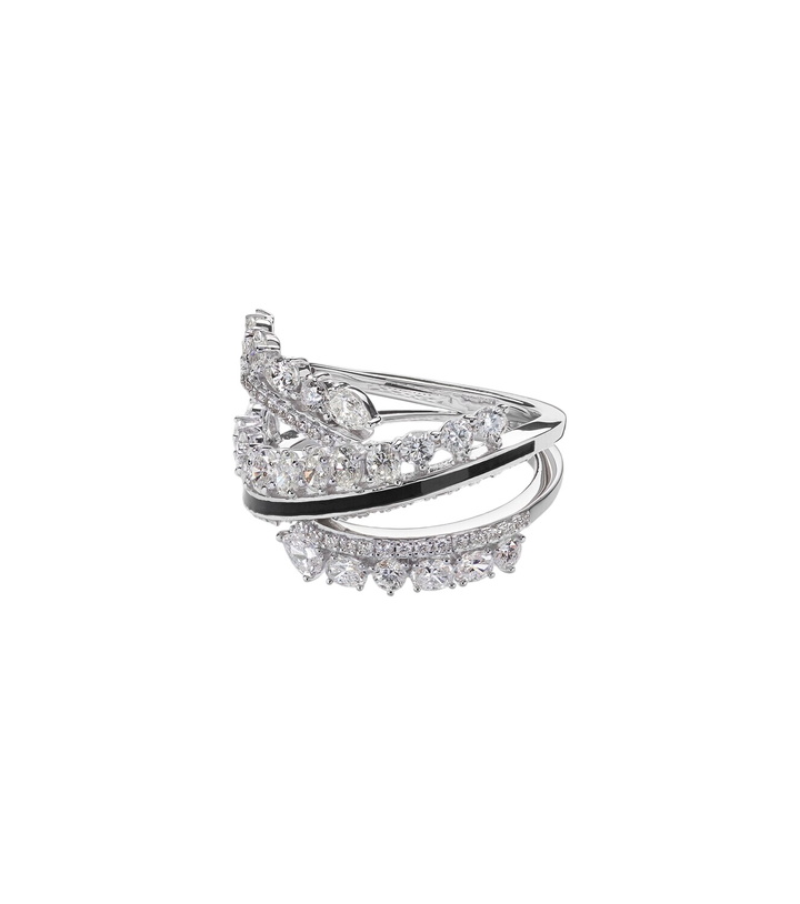 Photo: Kamyen Twist 18kt white gold and enamel ring with diamonds
