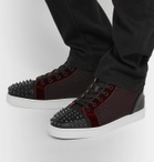Christian Louboutin - Lou Spikes Orlato Velvet, Raffia and Leather High-Top Sneakers - Blue